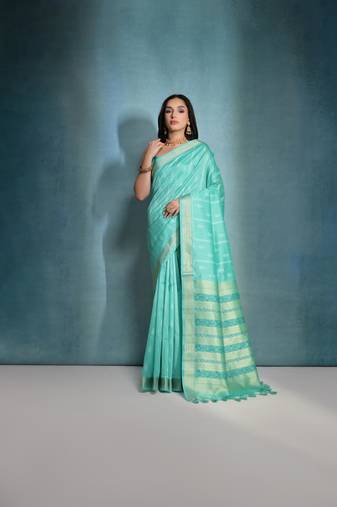 Sea Green tussar silk blend Weaving Ikkat Designer Traditional Saree