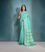 Sea Green tussar silk blend Weaving Ikkat Designer Traditional Saree