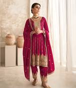 New Peplum Style Rani Pink Pakistani Wear Salwar Kameez Dupatta Set For Women
