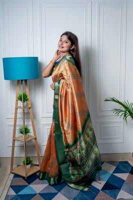 Yellow Woven And Printed Ethnic Silk Blend Saree 2