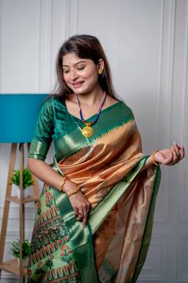 Yellow Woven And Printed Ethnic Silk Blend Saree 3