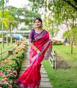 Pink Woven And Printed Ethnic Silk Blend Saree