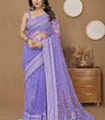 Voilet ly Resham Embroidered Soft Net Partywear Girlish Saree