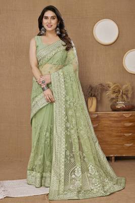 Pista ly Resham Embroidered Soft Net Partywear Girlish Saree 1