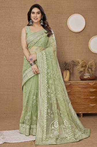 Pista ly Resham Embroidered Soft Net Partywear Girlish Saree