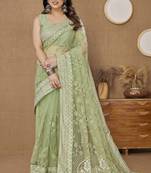 Pista ly Resham Embroidered Soft Net Partywear Girlish Saree