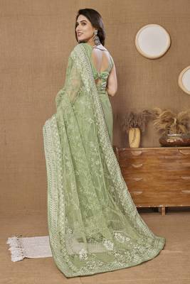 Pista ly Resham Embroidered Soft Net Partywear Girlish Saree 2