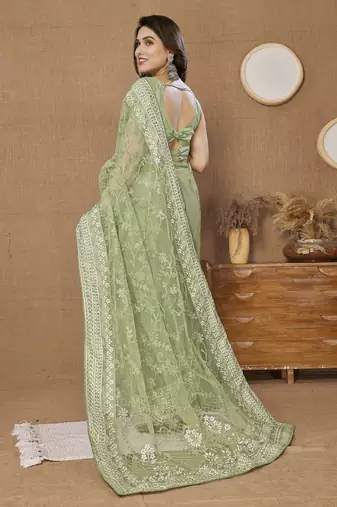 Pista ly Resham Embroidered Soft Net Partywear Girlish Saree