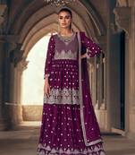 Designer Pakistani Peplum Style Purple Skirt Suit For Women