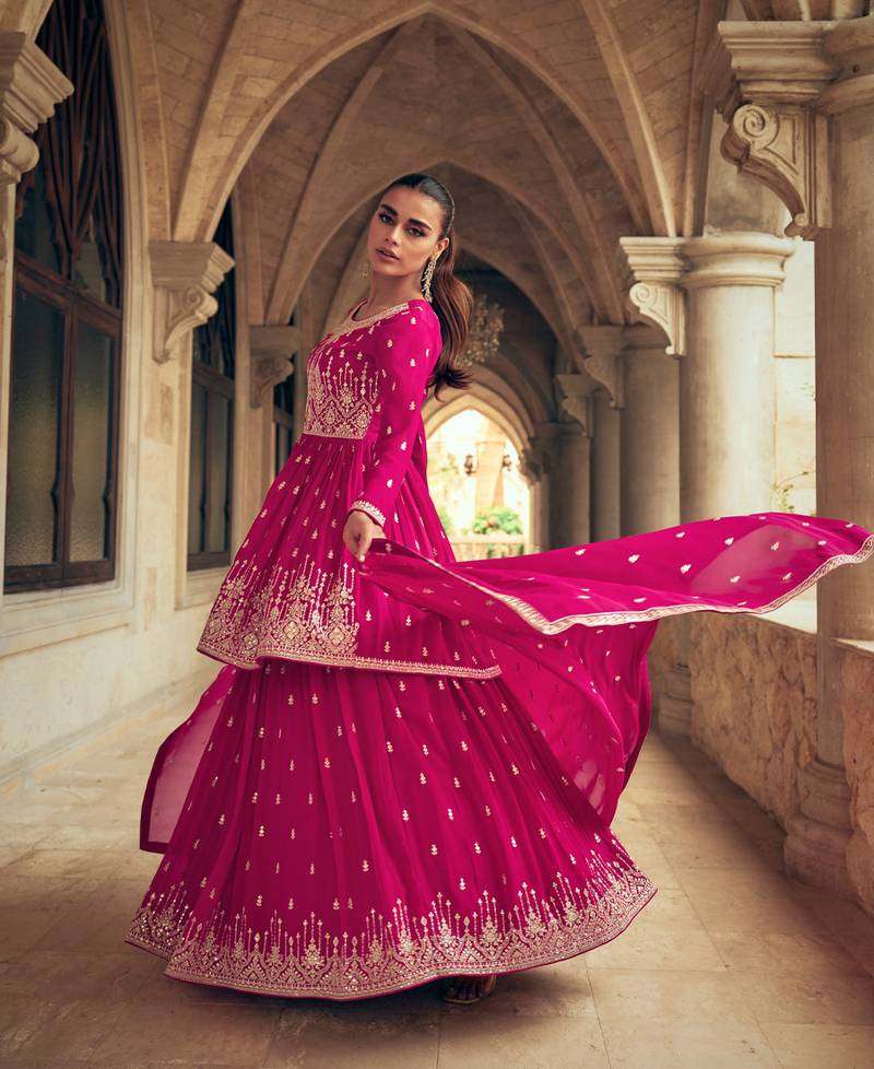 Designer Pakistani Rani Pink Style Purple Skirt Suit For Women - KREATAGHNA  COLLECTION - 4344150