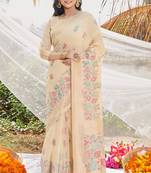 Smart And Elegant Cream Cotton Fancy Saree