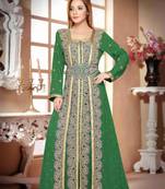 Dark-Green color luxurious Handmade Moroccan Kaftan with hijjab