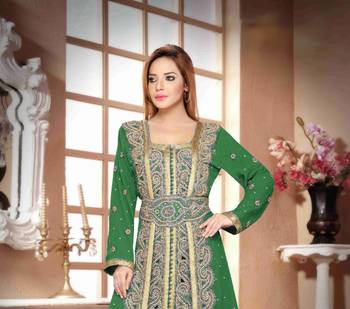 Dark-Green color Handmade Moroccan Kaftan with hijjab 2