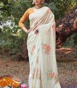 Smart And Special Summer Wear Cotton Fabric White Floral Saree