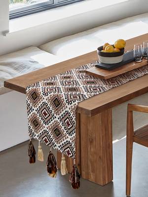 Mezposh tribal beige, brown & multi ikat cotton jacquard table runner (6 seater) 1