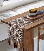 Mezposh tribal beige, brown & multi ikat cotton jacquard table runner (6 seater)