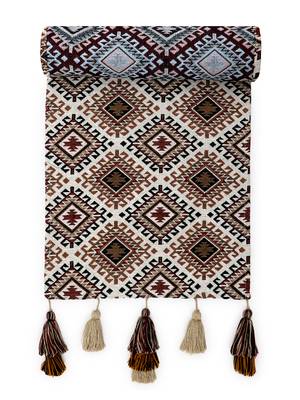Mezposh tribal beige, brown & multi ikat cotton jacquard table runner (6 seater) 2