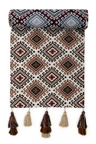 Mezposh tribal beige, brown & multi ikat cotton jacquard table runner (6 seater)
