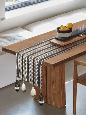 Mezposh stave grey, white & multi striped  cotton acrylic table runner (6 seater) 1
