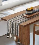 Mezposh stave grey, white & multi striped  cotton acrylic table runner (6 seater)