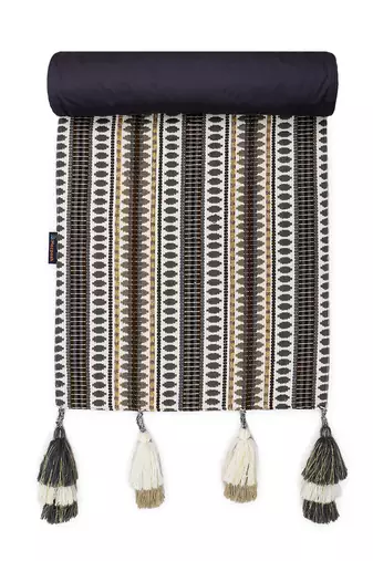 Mezposh stave grey, white & multi striped  cotton acrylic table runner (6 seater)