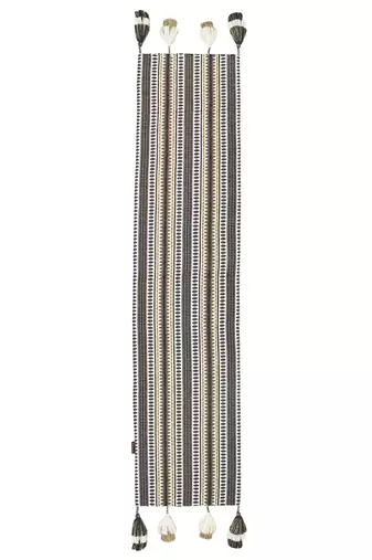 Mezposh stave grey, white & multi striped  cotton acrylic table runner (6 seater)