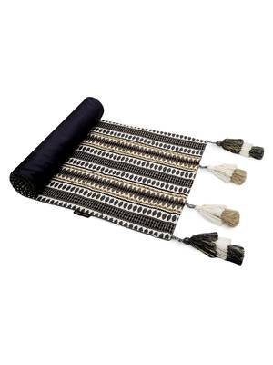 Mezposh stave grey, white & multi striped  cotton acrylic table runner (6 seater) 4