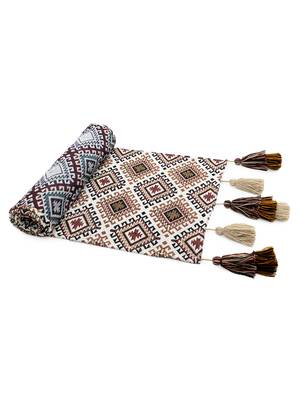Mezposh tribal beige, brown & multi ikat cotton jacquard table runner (6 seater) 4