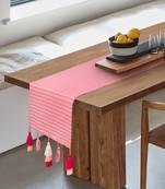 Mezposh stave fuchsia & multi chevron self design cotton acrylic table runner (6 seater)