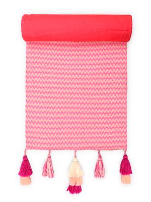 Mezposh stave fuchsia & multi chevron self design cotton acrylic table runner (6 seater) 2