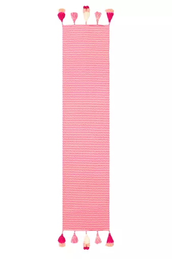 Mezposh stave fuchsia & multi chevron self design cotton acrylic table runner (6 seater)