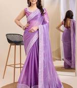 Purple Designer Embroidery Work Saree On Jimmy Chau Silk c