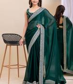 Teal Designer Embroidery Work Saree On Jimmy Chau Silk c
