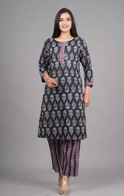 black cotton kurti pant duppata set 1