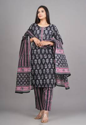 black cotton kurti pant duppata set 2