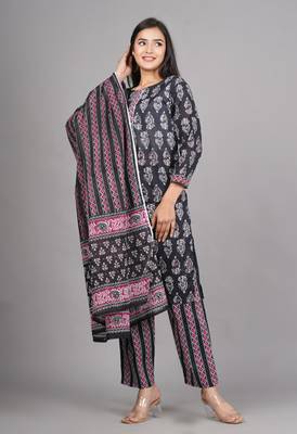 black cotton kurti pant duppata set 3