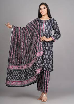 black cotton kurti pant duppata set 4