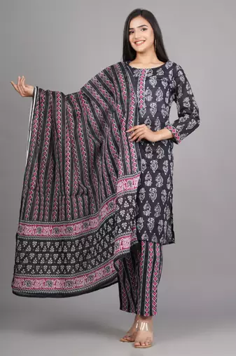 black cotton kurti pant duppata set