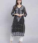 hand embroidered black georgette lucknowi chikan kurta with slip
