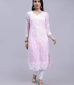 hand embroidered pink georgette lucknowi chikan kurta with slip