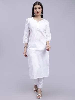 hand embroidered white cotton lucknowi chikan kurta 1