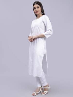 hand embroidered white cotton lucknowi chikan kurta 2
