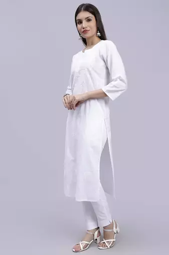 hand embroidered white cotton lucknowi chikan kurta