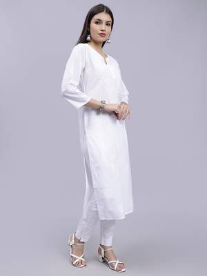 hand embroidered white cotton lucknowi chikan kurta 3