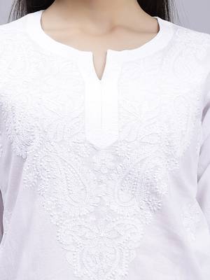 hand embroidered white cotton lucknowi chikan kurta 4