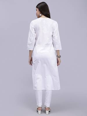 hand embroidered white cotton lucknowi chikan kurta 5