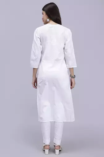 hand embroidered white cotton lucknowi chikan kurta