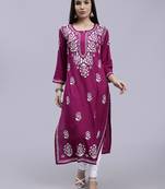 hand embroidered purple rayon lucknowi chikan kurta