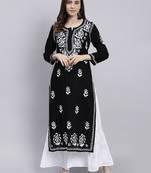 hand embroidered black rayon lucknowi chikan kurta