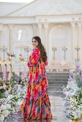 Smart and classy multi crop top dress with sharara and shrug for party looks 2